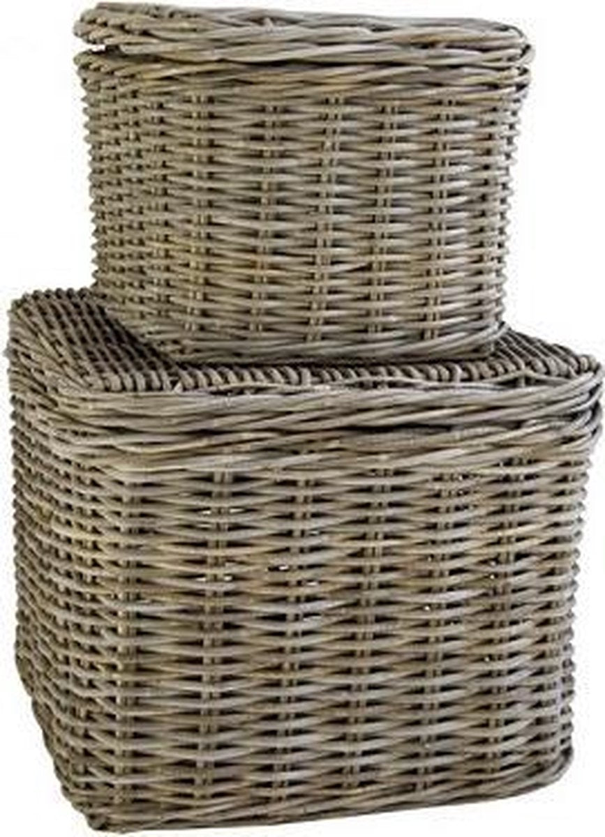 Rotan Poef Vierkant Met Deksel-60 x 60 x 45 cm