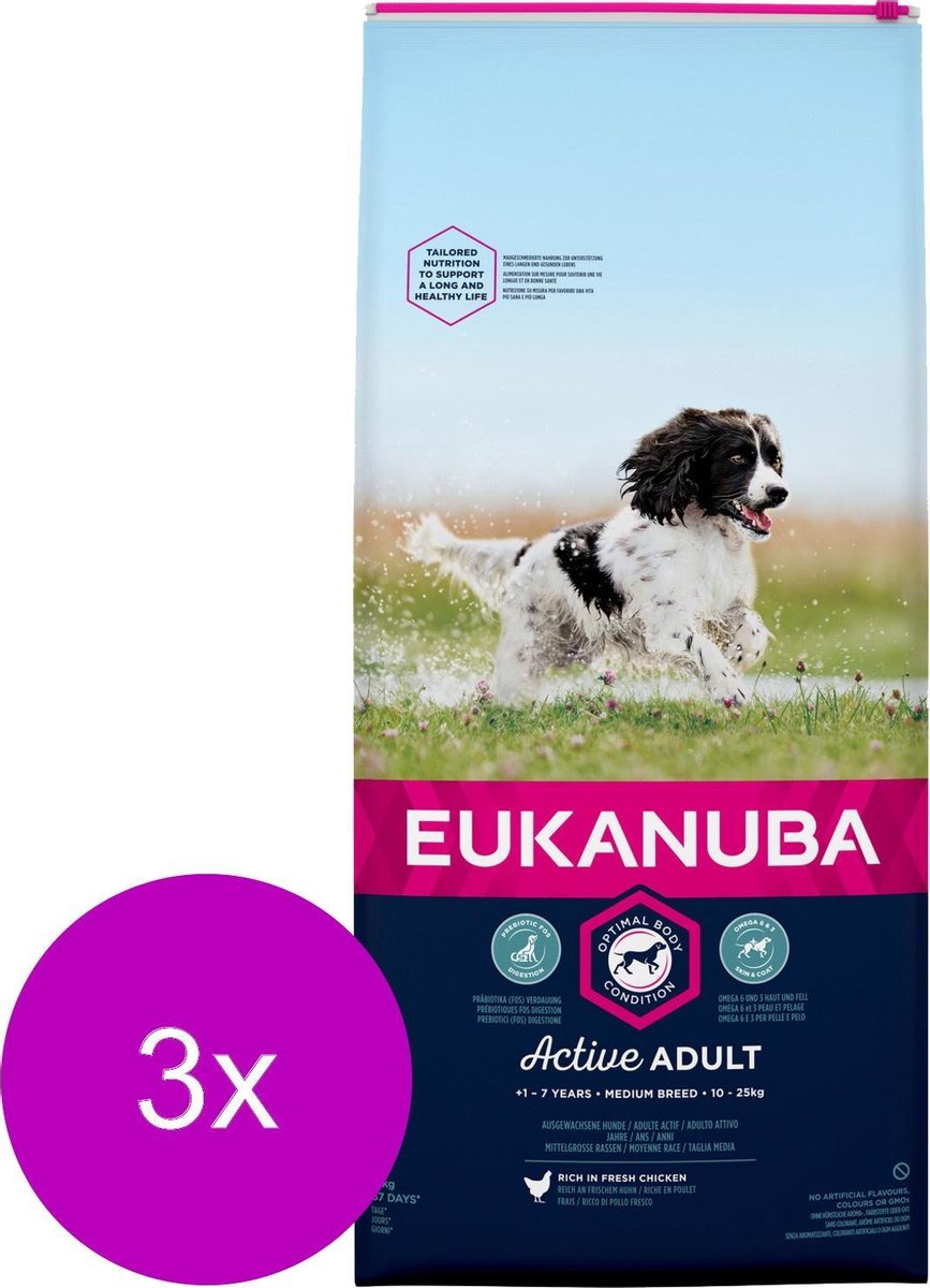 Eukanuba Dog Adult - Medium Breed - Chicken - 3 * 3 kg