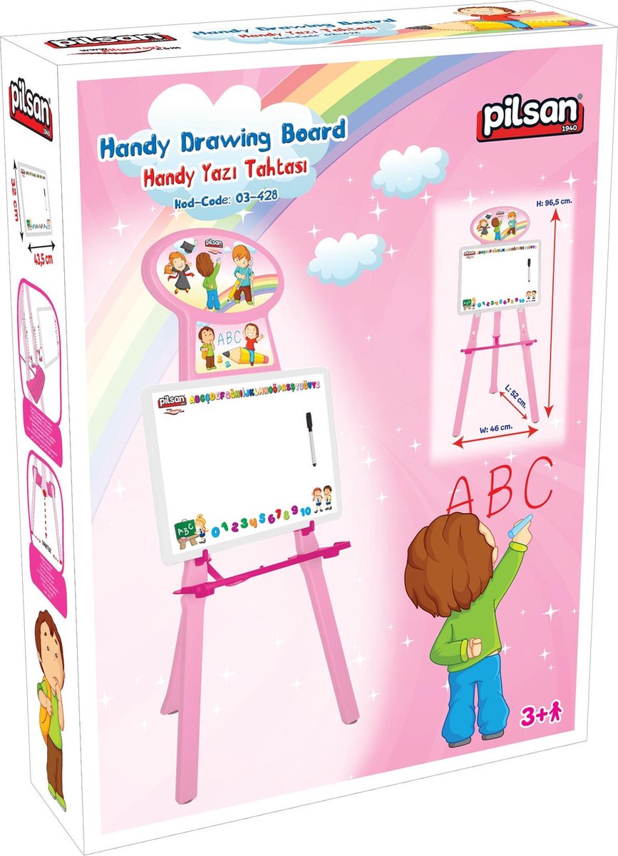 Pilsan-Magnetisch-Whitebord-Wielen-Verstelbaar-2+ Jaar- 46x52x96cm-tekenbord