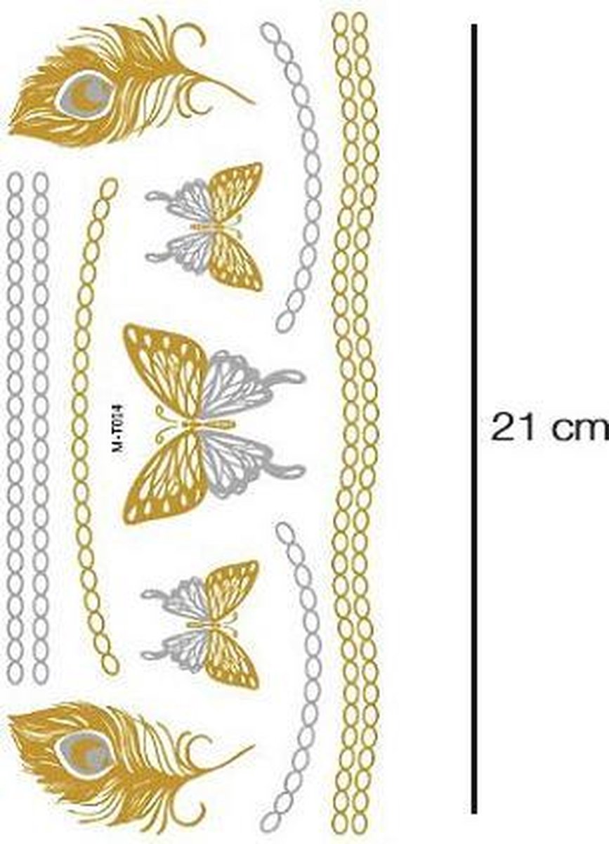Gouden vlinders en veren | Plaktattoo