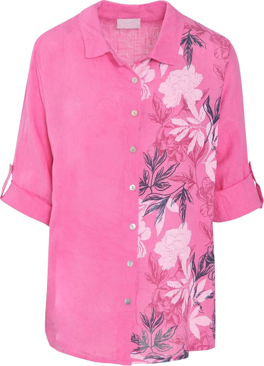 Cassis - Linnen blouse met een bloemenmotief - Fushia