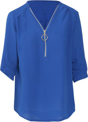 Cassis - Blouse met rits in het decolleté - Koningsblauw