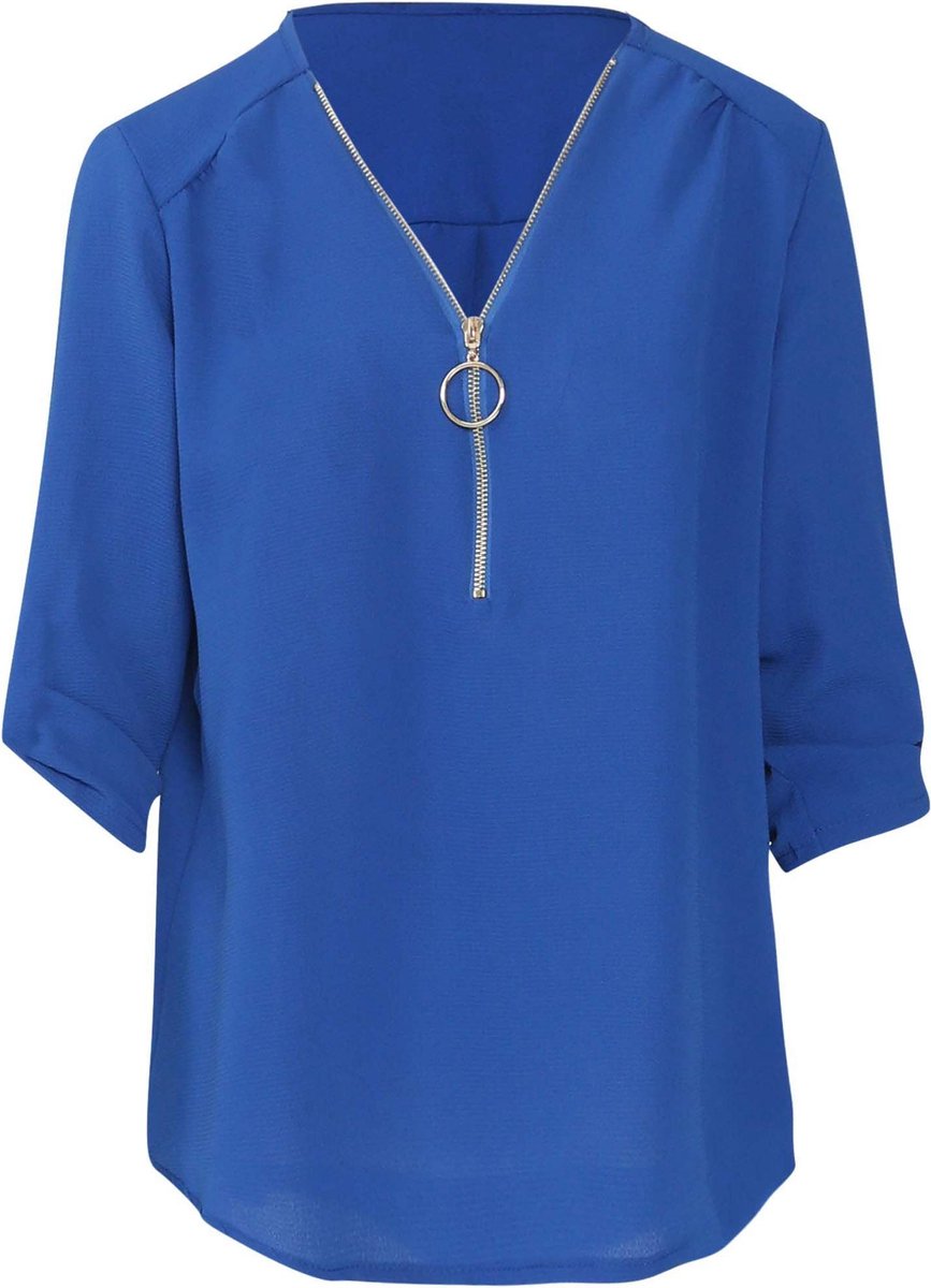 Cassis - Blouse met rits in het decolleté - Koningsblauw