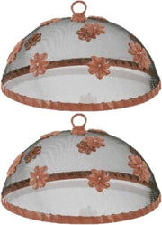 Set van 3x stuks vliegenkappen/voedselkappen roze met bloemen 30 cm