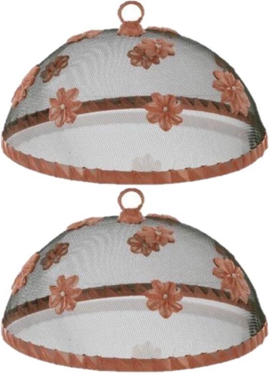 Set van 3x stuks vliegenkappen/voedselkappen roze met bloemen 30 cm