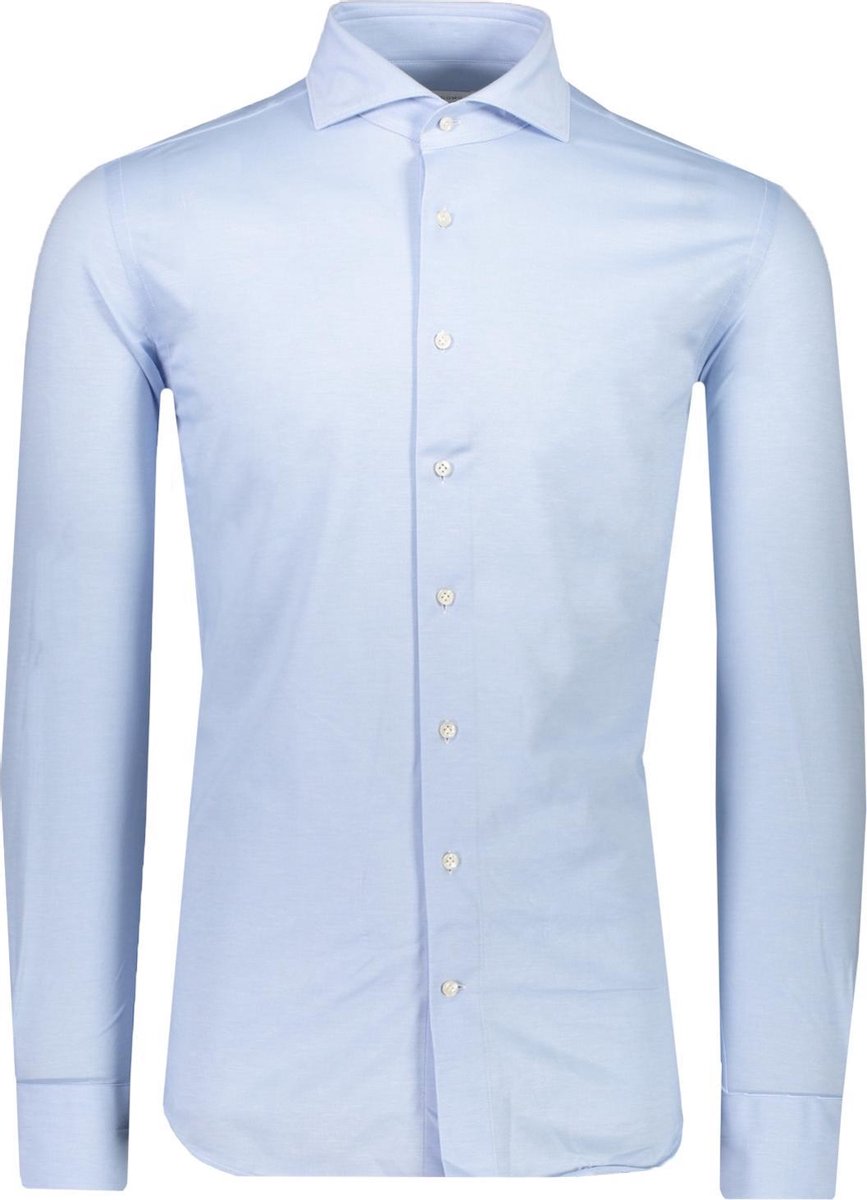 Profuomo   Overhemd Blauw Getailleerd - Maat UK14.5-EU37 - Heren - Never out of stock Collectie - Katoen;Polyester