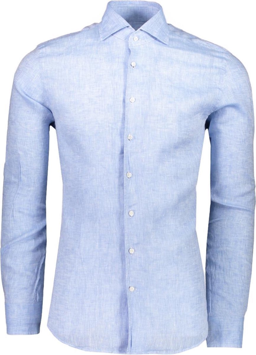 Profuomo   Overhemd Blauw  - Maat UK18-EU45 - Heren - Lente/Zomer Collectie - Linnen