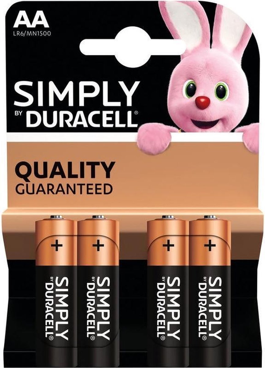Set van 4x Duracell AA Simply batterijen 1.5 V - alkaline - LR6 MN1500 - Batterijen pack
