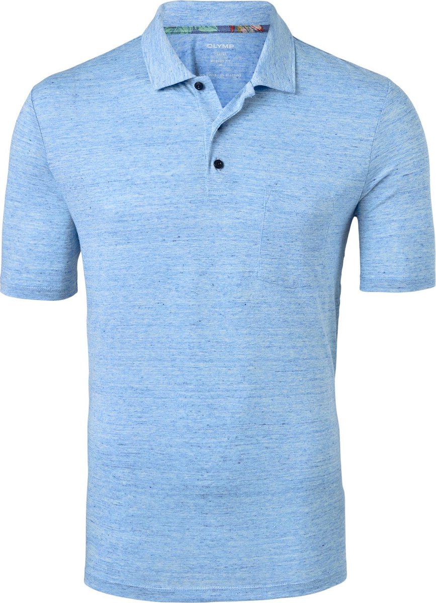 OLYMP modern fit poloshirt - linnen stretch - blauw -  Maat: XXL