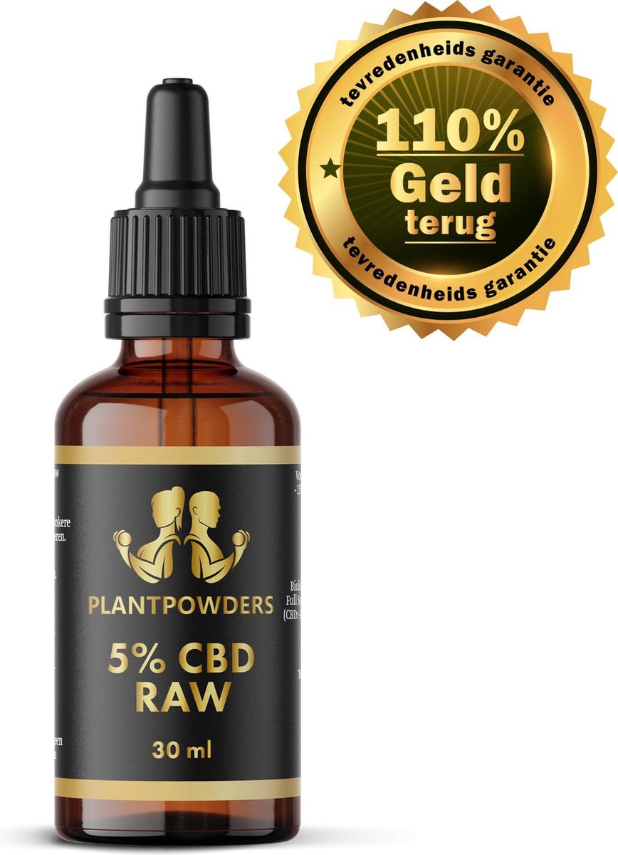 Plantpowders - CBD Olie - Full Spectrum - 5% CBD RAW - Hennepzaadolie - Vegan - Supplementen - Druppelaar - 30 ml