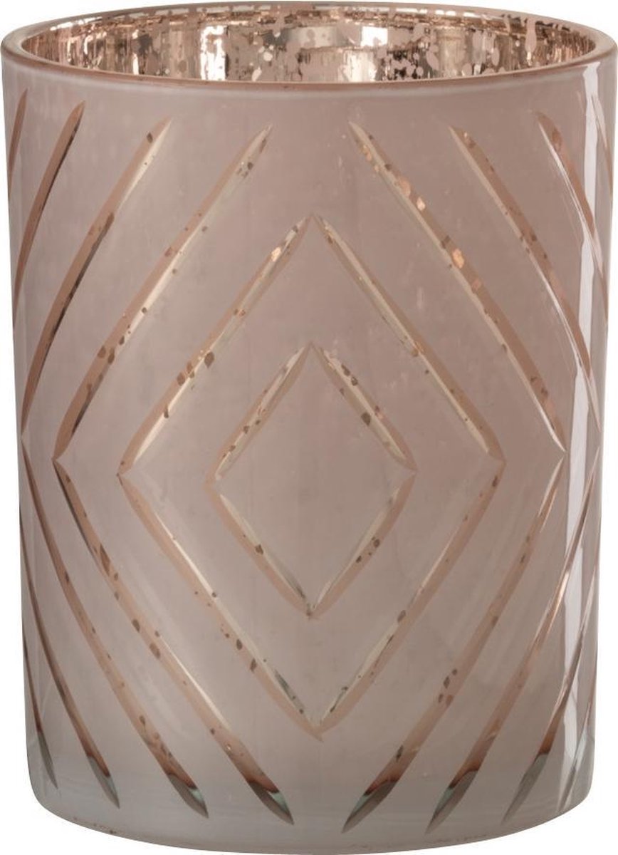 J-Line Windlicht Zigzag Glas Zalm Medium