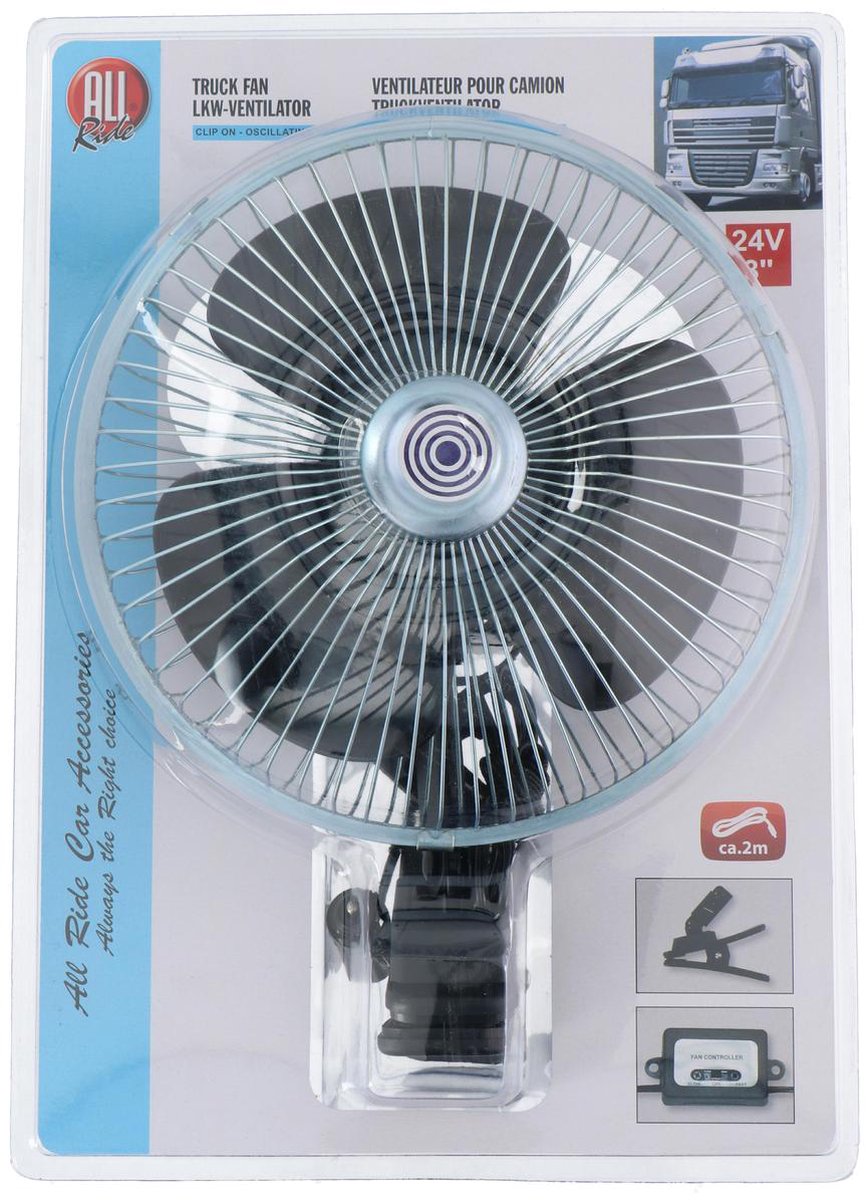 All Ride Truckventilator - 24 V - 20 cm - Inclusief Klem - 2 m Kabel - 2 Standen