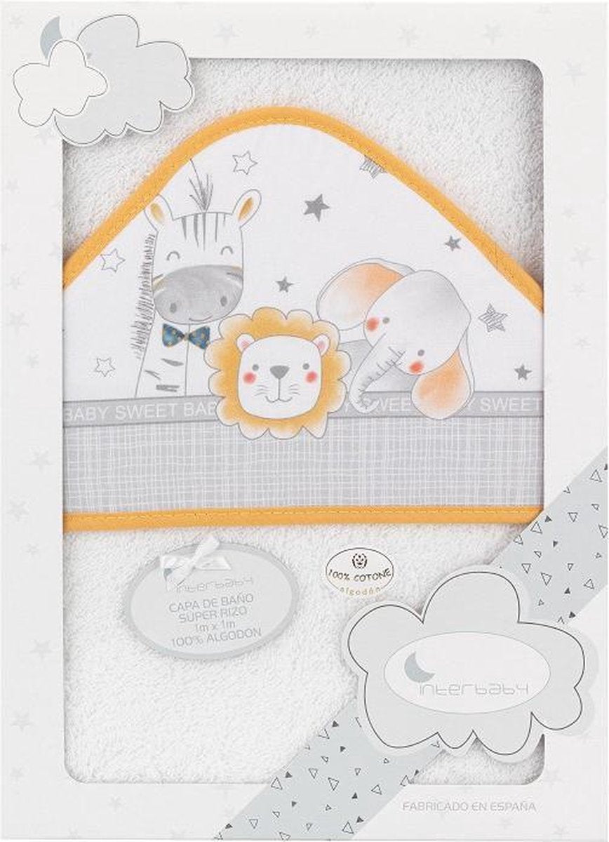 Interbaby Badcape Diertjes 100 X 100 Cm Katoen Wit/oranje
