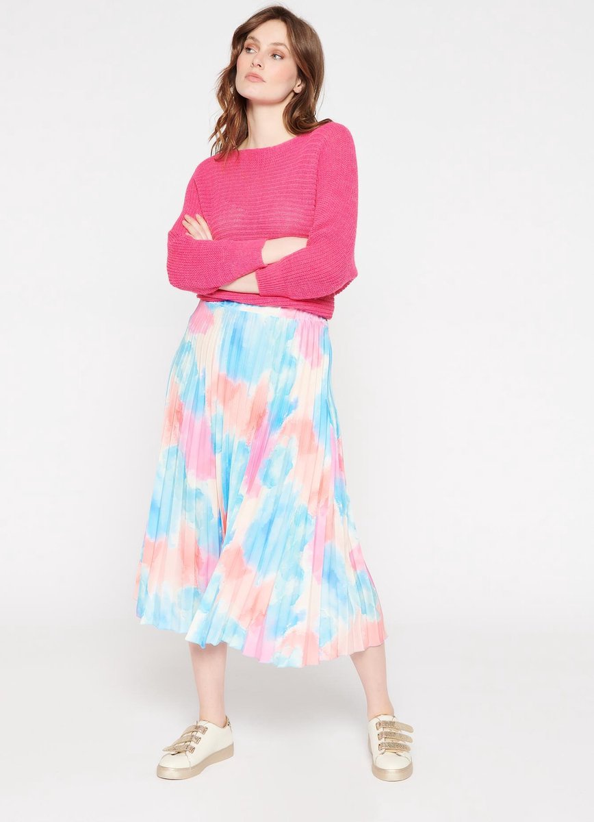 Kleurrijke midi rok met plisse - Fuchsia