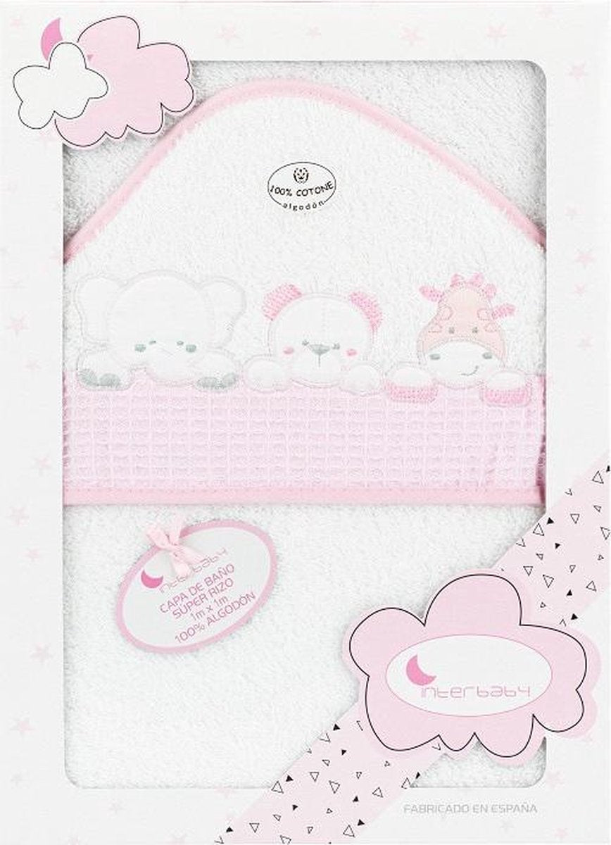 Interbaby Badcape Dieren 100 X 100 Cm Katoen Wit/roze