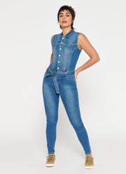 Skinny denim jumpsuit zonder mouwen - Blauw