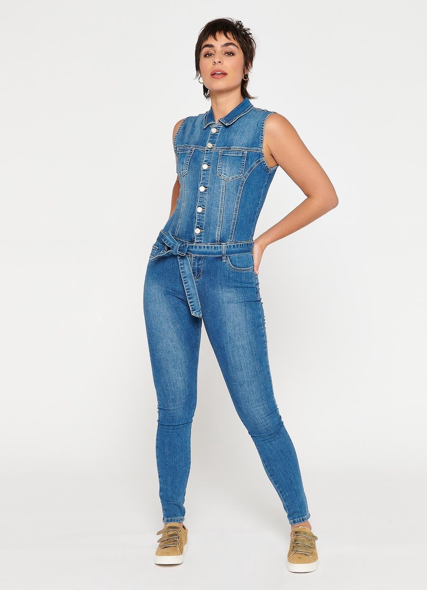 Skinny denim jumpsuit zonder mouwen - Blauw