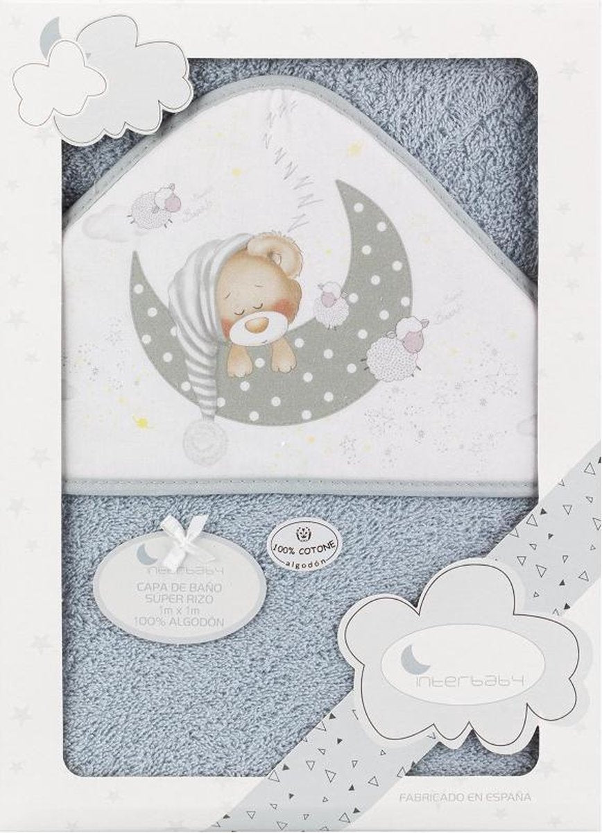 Interbaby Badcape Slapende Beer 100 X 100 Cm Katoen Grijs