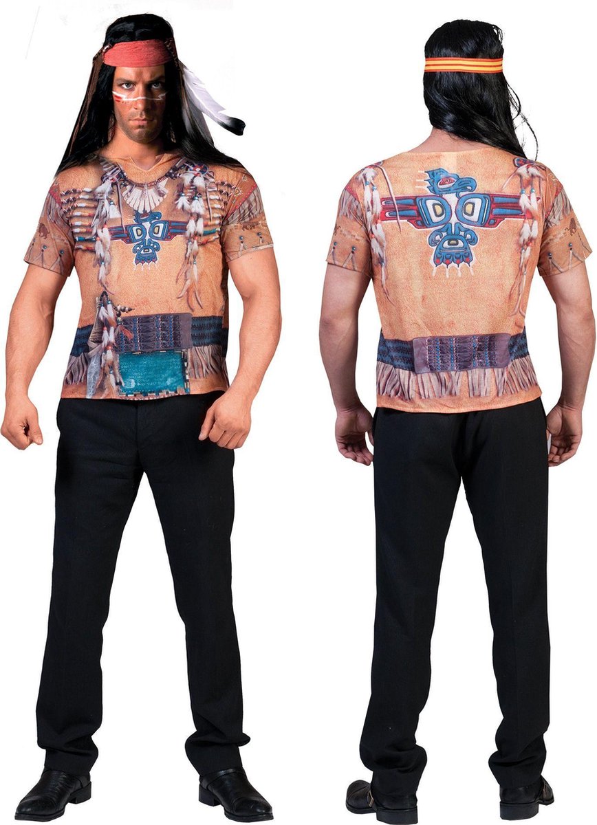 Indiaan Kostuum | 3d Shirt Indiaan Man | Maat 56 | Carnaval kostuum | Verkleedkleding
