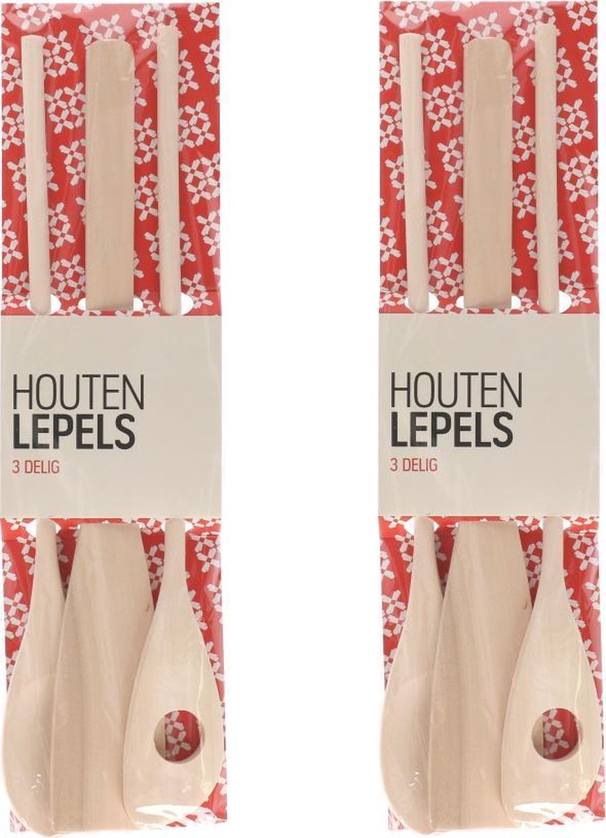 houten pollepel - Lepelset hout 6 delig - Set van 3 verschillende houten pollepels - Hout keukengerei - 6 stuks - houten keuken artikelen -