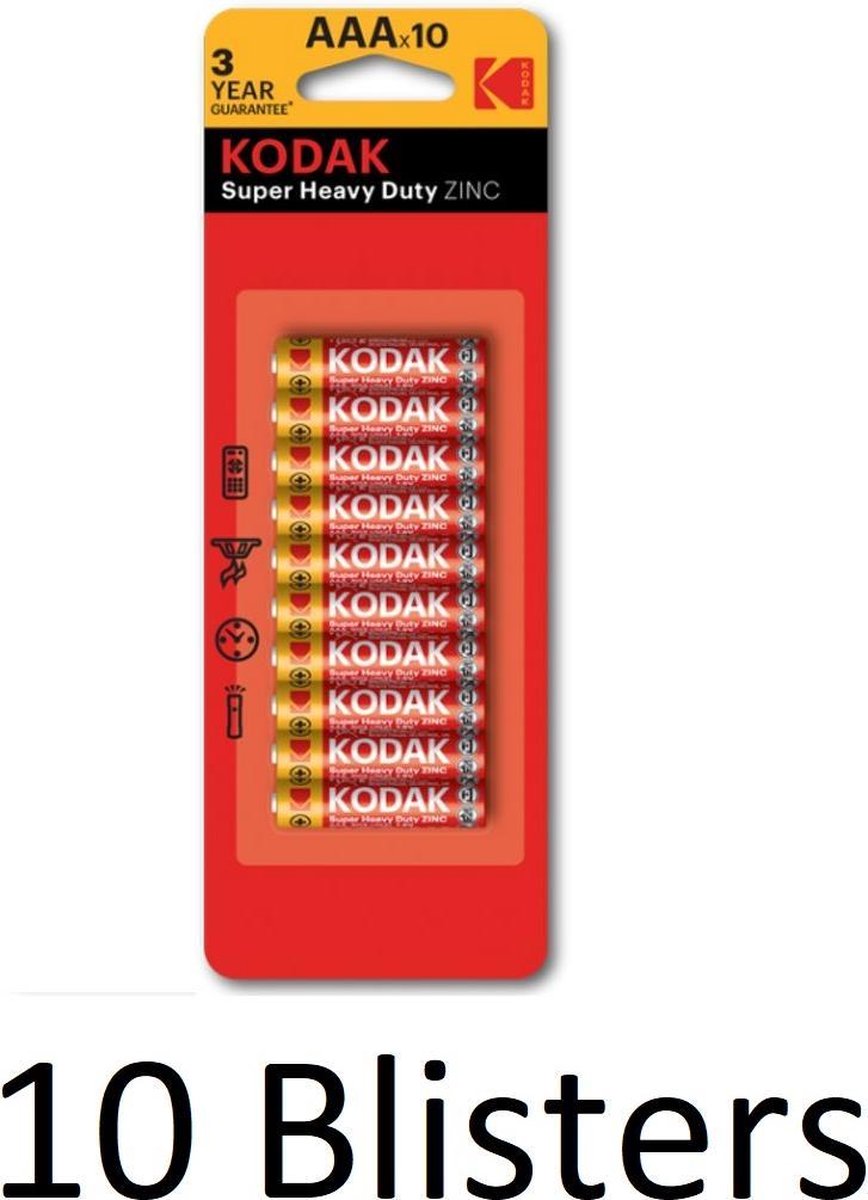 100 Stuks(10 Blisters a 10 st) Kodak ZINC super heavy duty AAA
