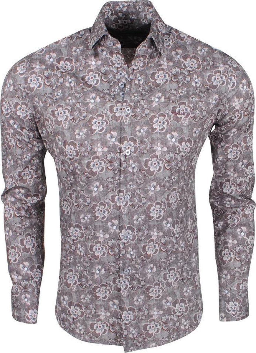 Ferlucci Heren Overhemd met Trendy Design -  Calabria - Stretch -  Bruin