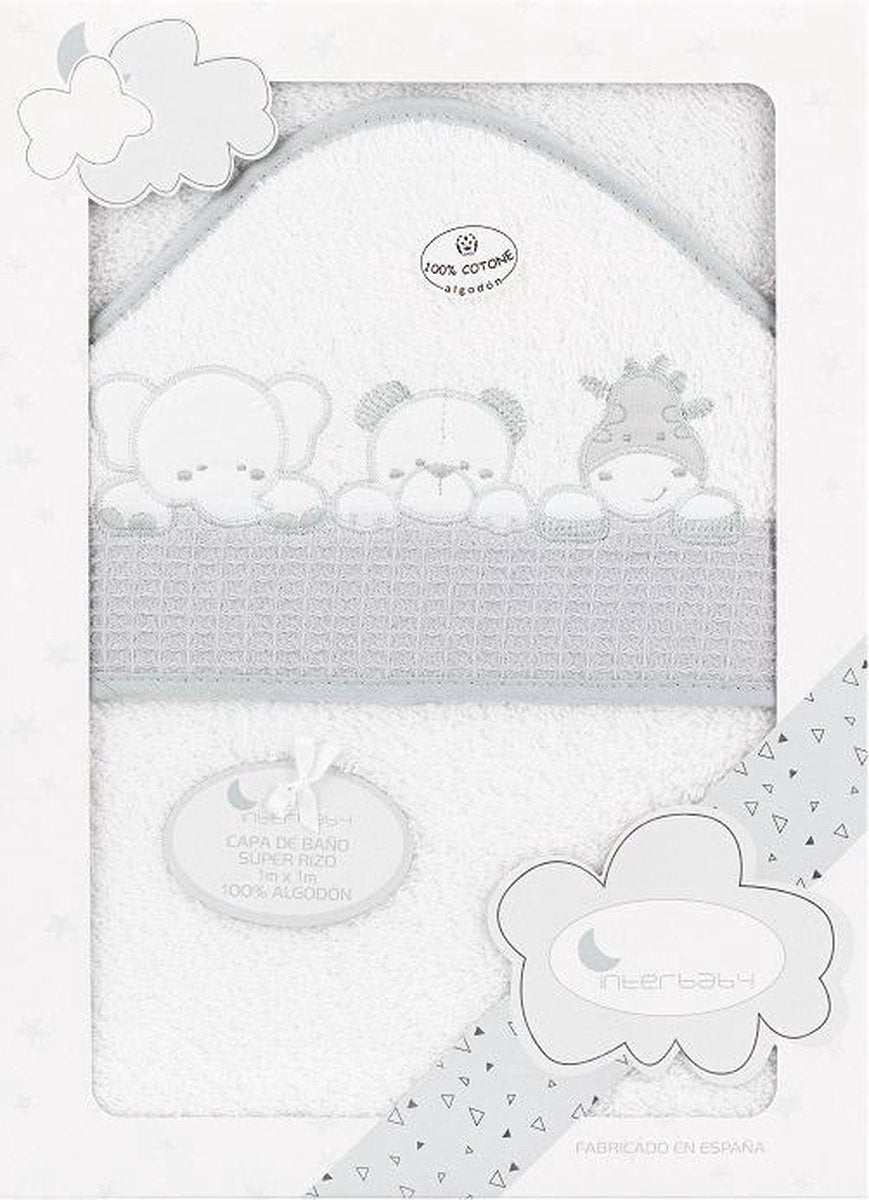 Interbaby Badcape Dieren 100 X 100 Cm Katoen Wit/grijs