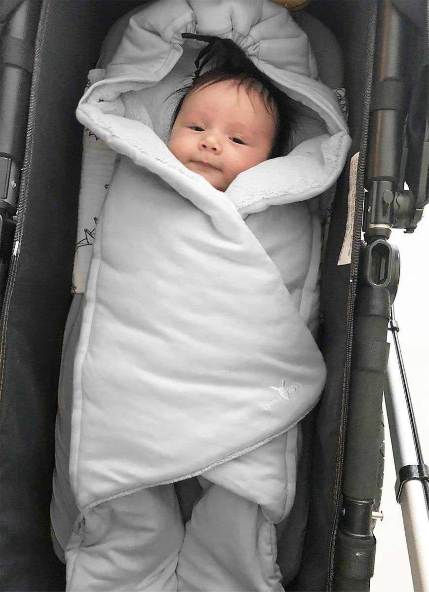 Wallaboo babydeken Moon - wikkeldeken en wrapper - katoen en fleece - voor pasgeboren tot 9 maanden - 90 x 96 cm - zilver