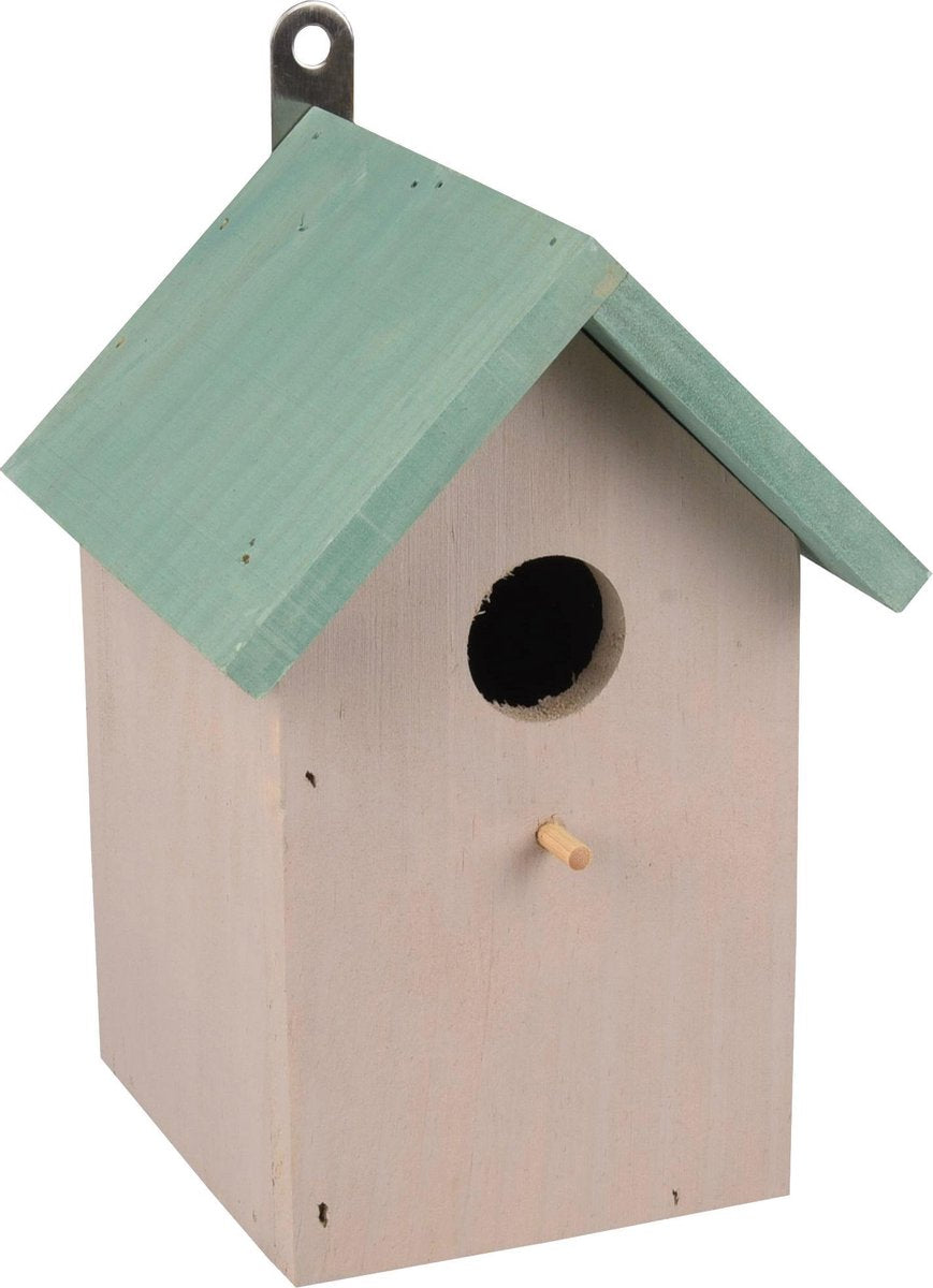 Flamingo Nestkastje guo hout grijs + groen dak 14x14x20cm
