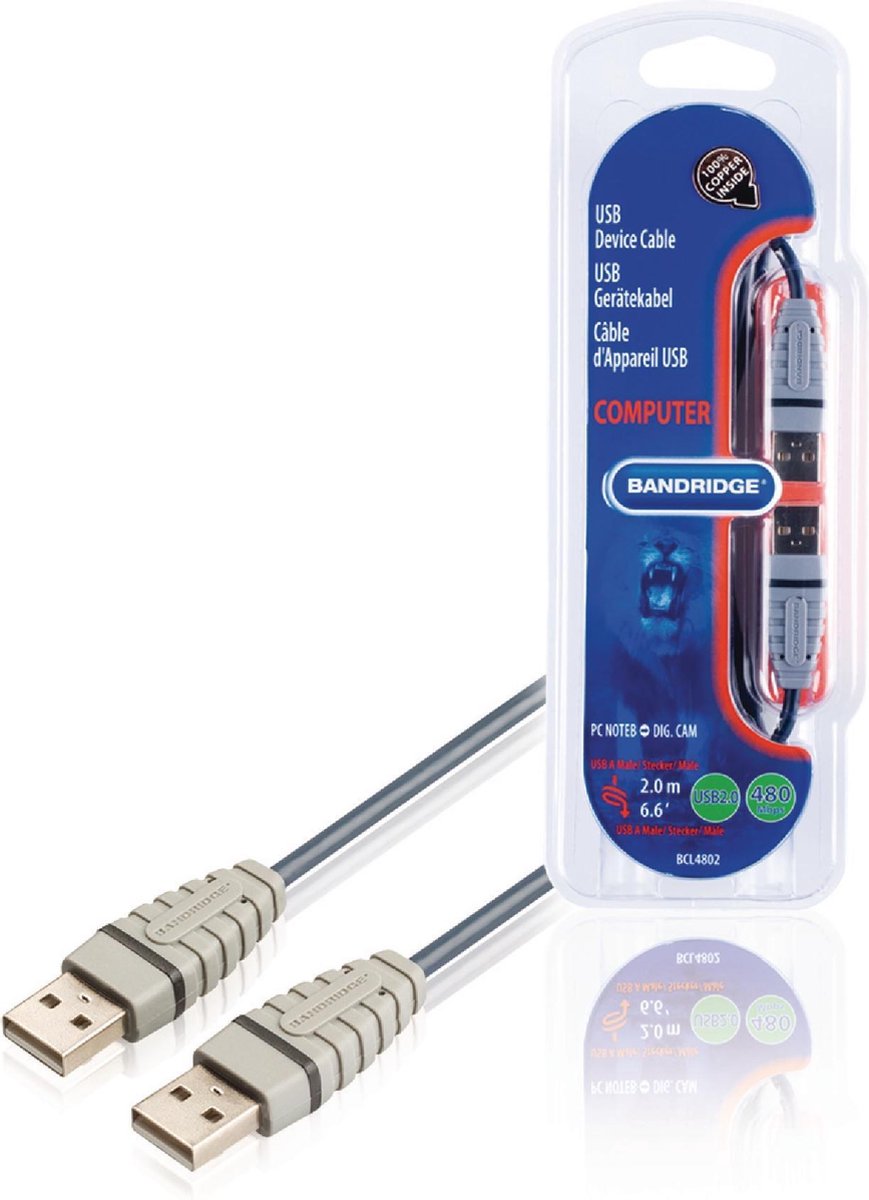 Bandridge - USB 2.0 Kabel - Grijs - 2 meter