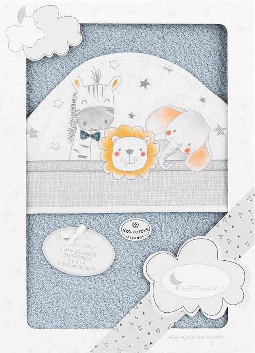 Interbaby Badcape Diertjes 100 X 100 Cm Katoen Grijs