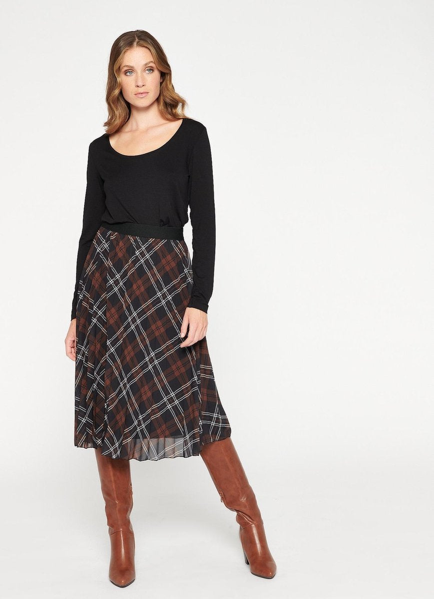 Midi rok met ruit patroon - Zwart