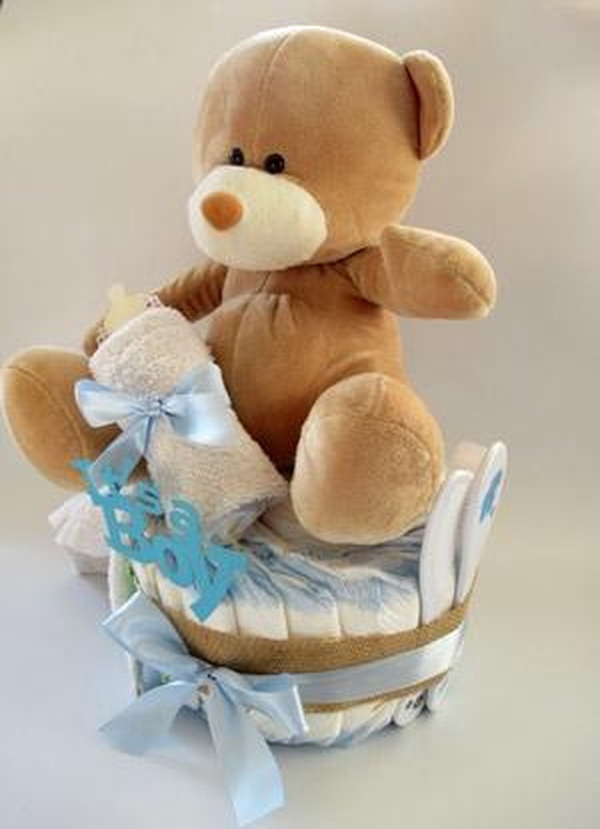Luiertaart Beer Met Fles Jongen | Kraamcadeau | Kraampakket | Baby Cadeau
