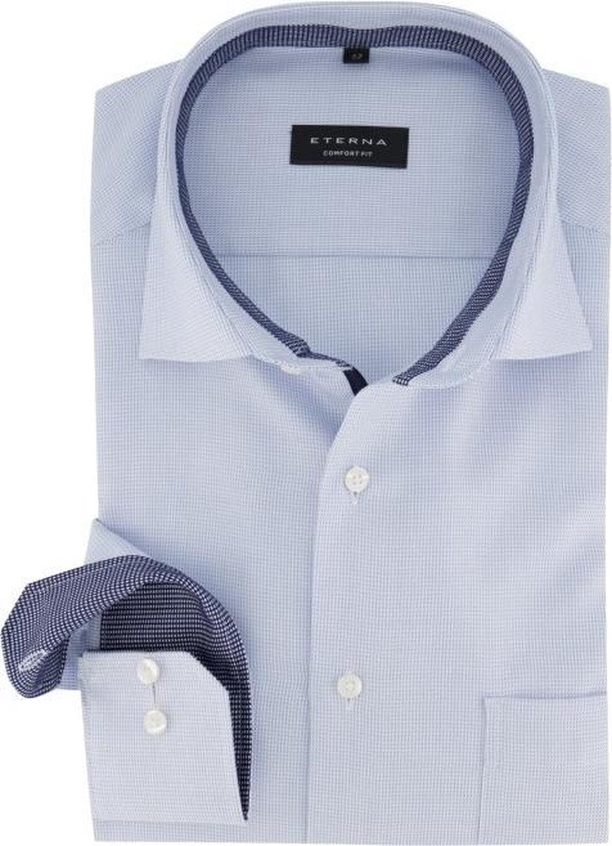 ETERNA comfort fit overhemd - twill structuur heren overhemd - lichtblauw (contrast) - Strijkvrij - Boordmaat: 50