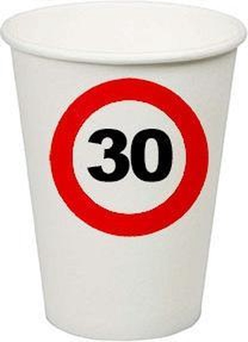 32x stuks feest bekertjes 30 jaar verjaardag stopbord - Feestartikelen leeftijd verjaardag