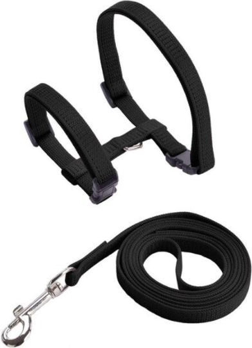1 Stuk - Kattentuigje - Nylon - 120cm x 10mm - Kattentuig - Zwart - Met Looplijn