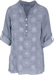 Cassis - Blouse in linnengaas met borduurwerk en lovertjes - Indigo