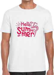 HELLO SUMMER Heren t-shirt - Neon Tekst Rood - SMALL
