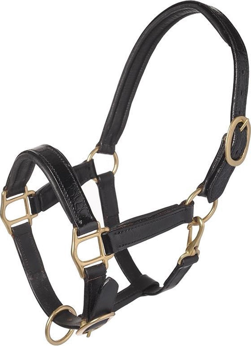 MHS Leren halster Croco black/gold 2