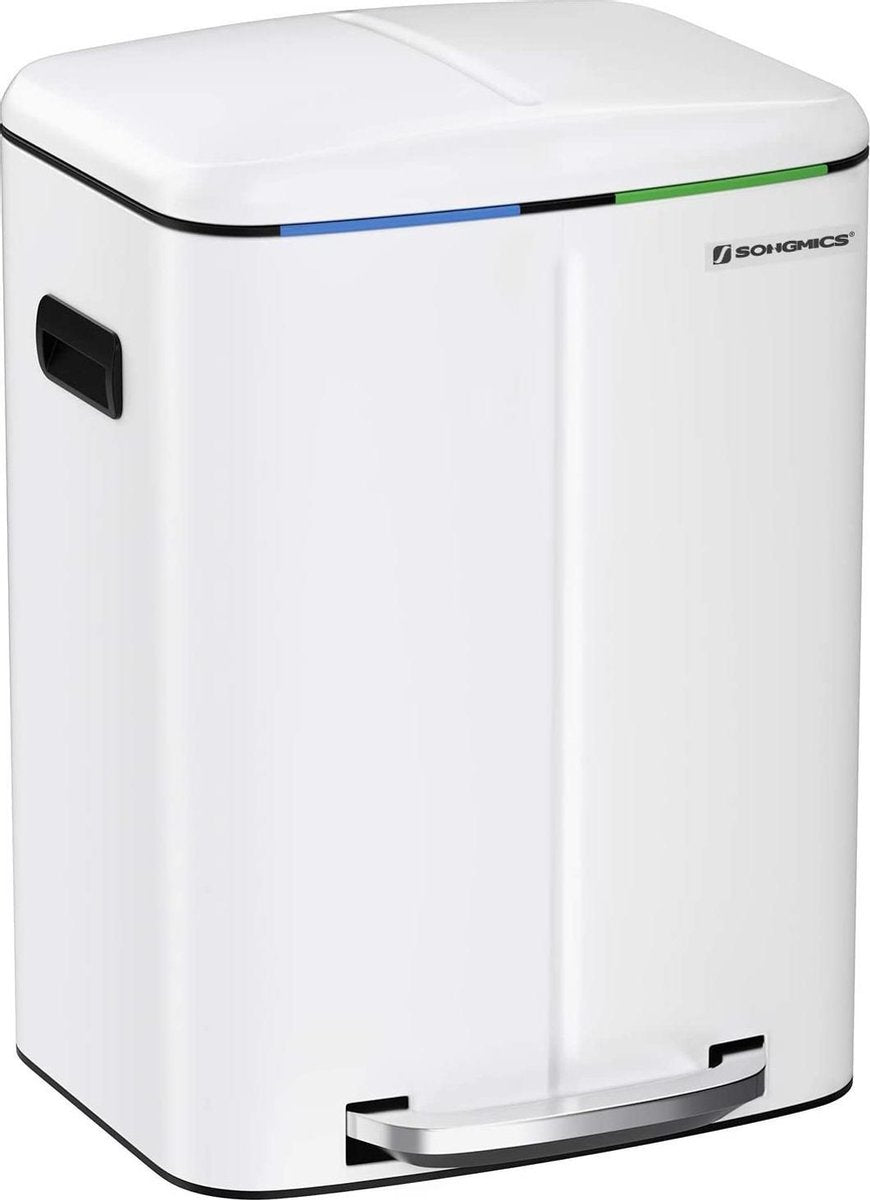 Songmics prullenbak met 2 vakken - Dubbele Pedaalemmer 40 liter - Duo afvalemmer 2x20L - Afvalscheiding Vuilbak -  2-vaks Afvalemmer - Luchtdicht - Dubbele afvalemmer -Softclose