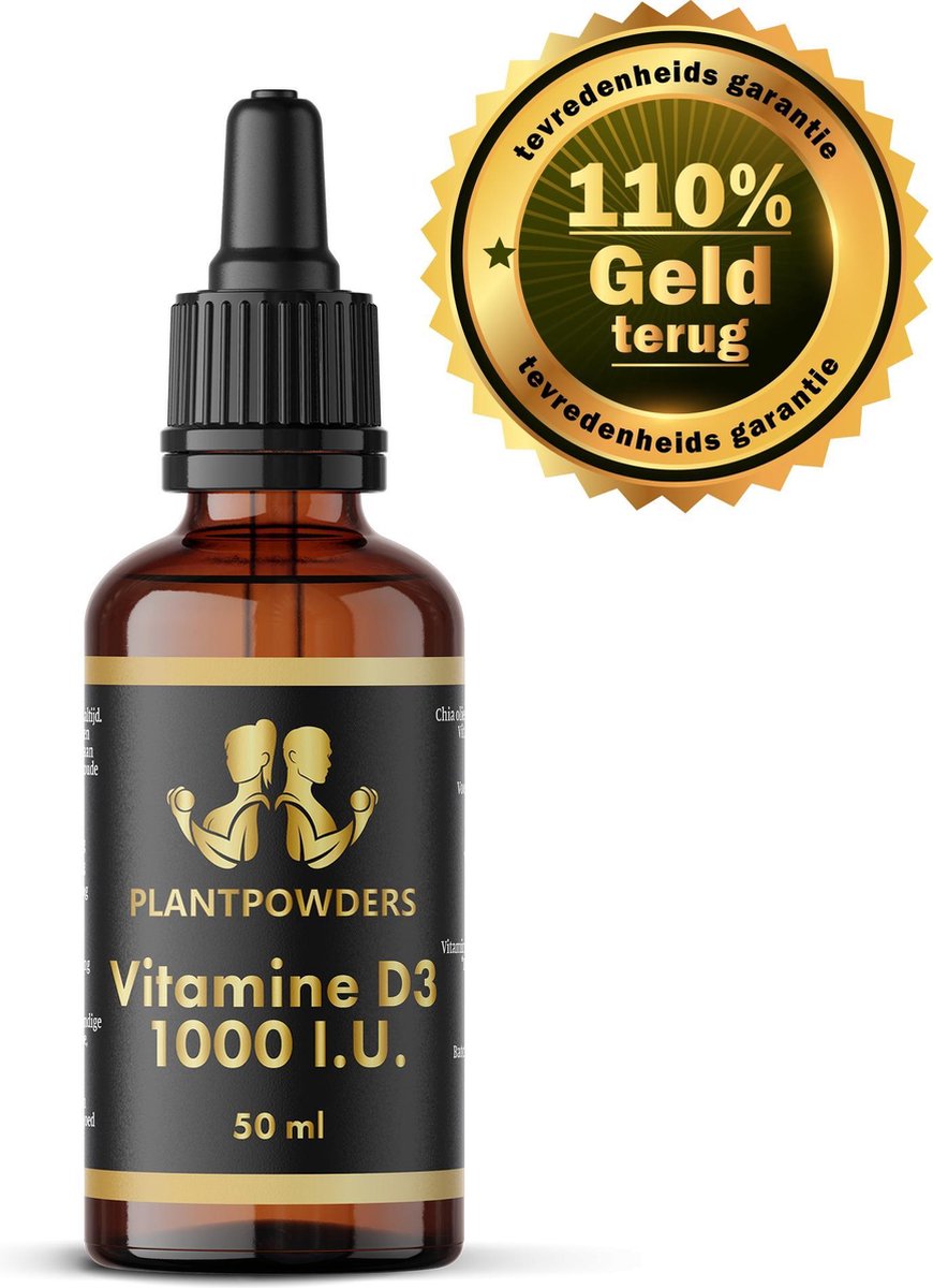 Plantpowders - Vitamine D - Vitamine D3 Olie Met Omega-3 - Druppels - Plantaardig Voedingssupplement - Geschikt Voor Volwassenen Kinderen en Baby - Vegan - Munt - 50 ml