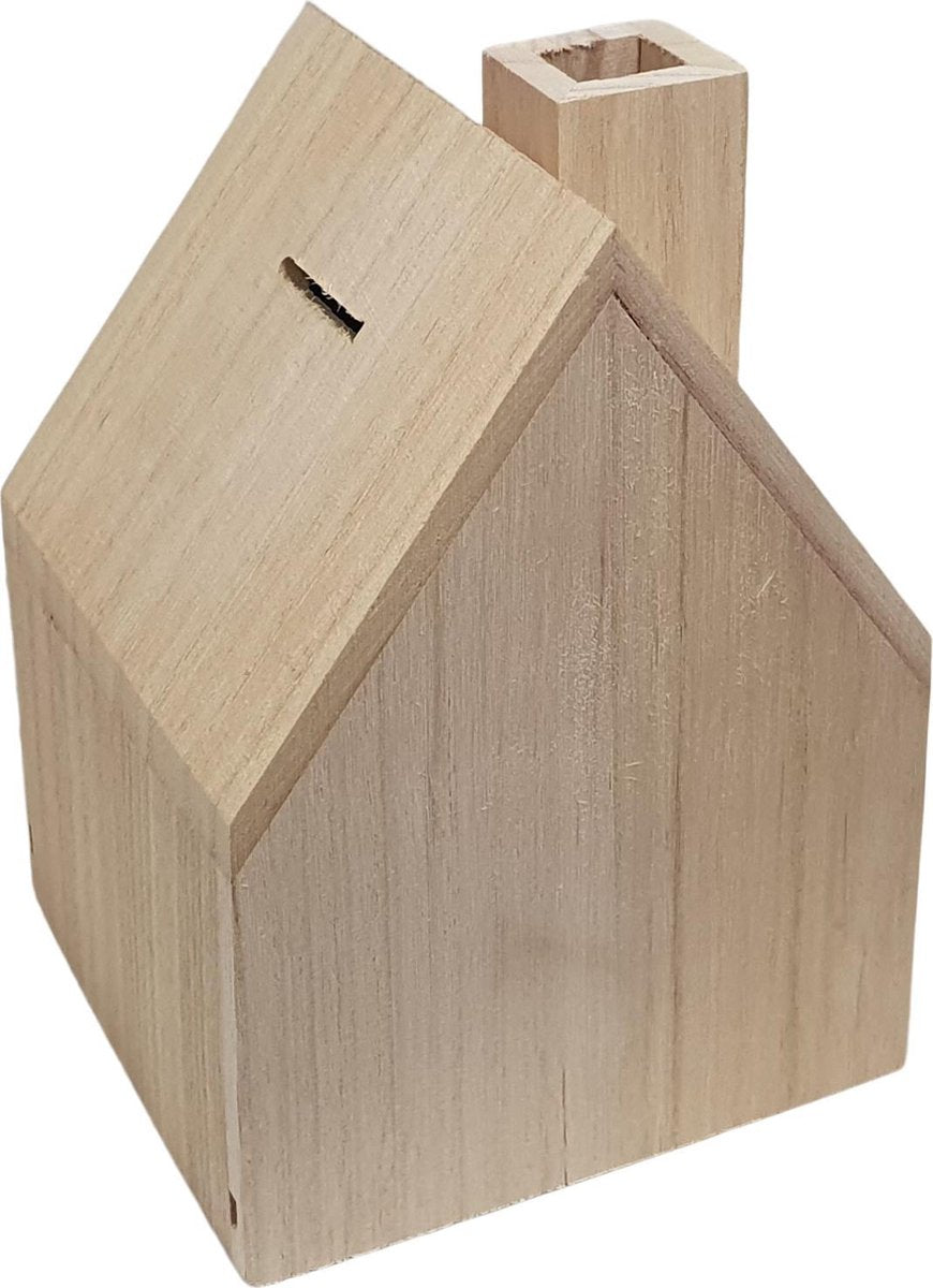 Houten spaarpot huisvorm - Met schoorsteen