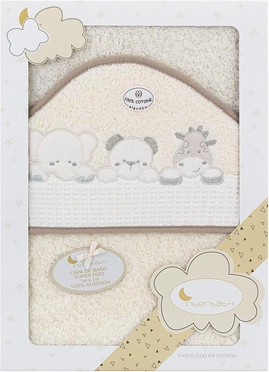 Interbaby Badcape Dieren 100 X 100 Cm Katoen Beige