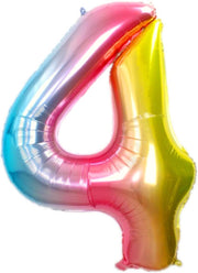 Folie Ballon Cijfer 4 Jaar Regenboog 86Cm Verjaardag Folieballon Met Rietje