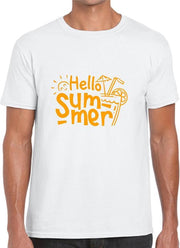 HELLO SUMMER Heren t-shirt - Neon Tekst Oranje - LARGE
