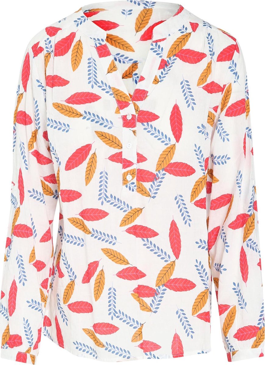 Cassis - Blouse met bladprint - Ecru