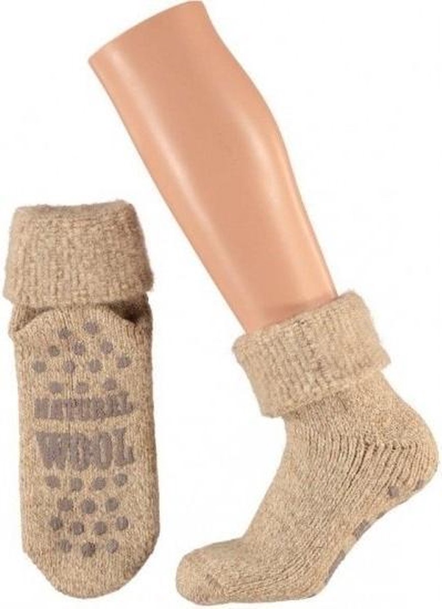 Wollen huis sokken anti-slip voor kinderen beige maat 23-26 - Slofsokken jongens/meisjes