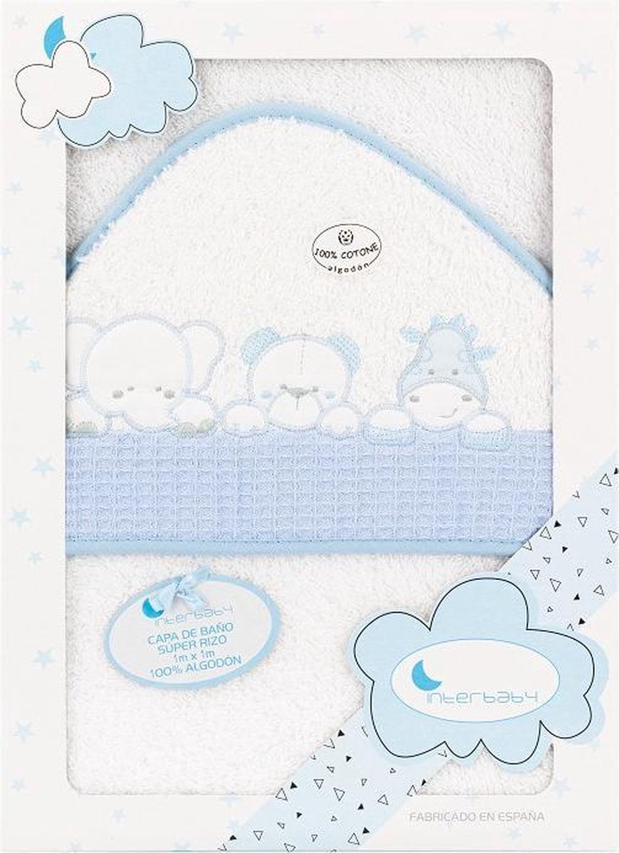 Interbaby Badcape Dieren 100 X 100 Cm Katoen Wit/blauw