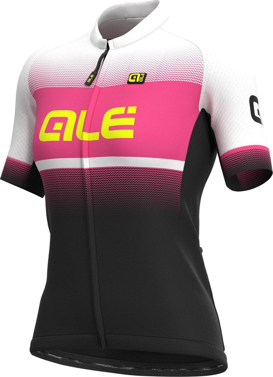 Ale Donna SS Jersey Solid Blend - Zwart-Fluo Roze - S - Valt klein