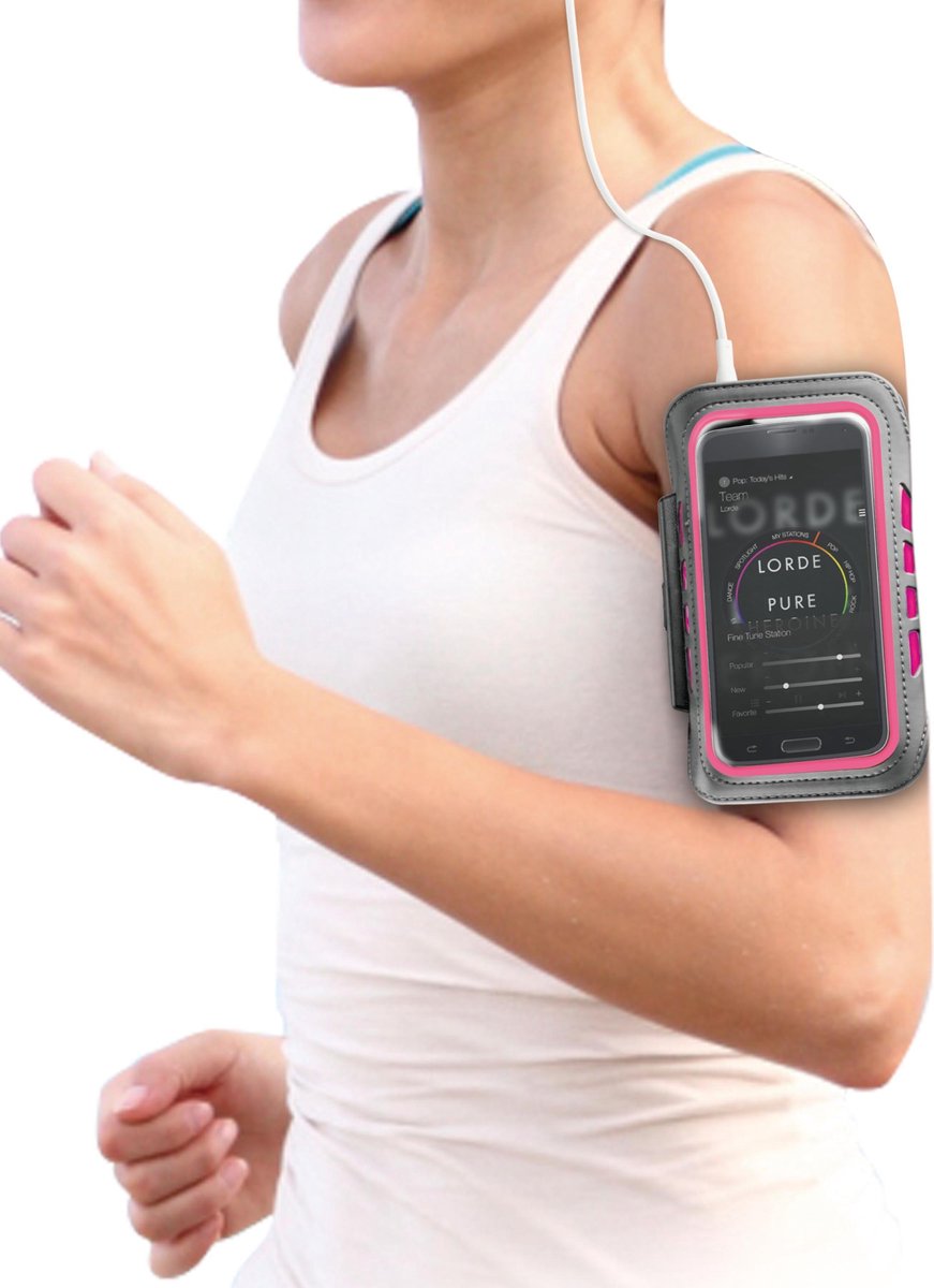 BeHello Universele LED Sportsarmband XL - Grijs/Roze